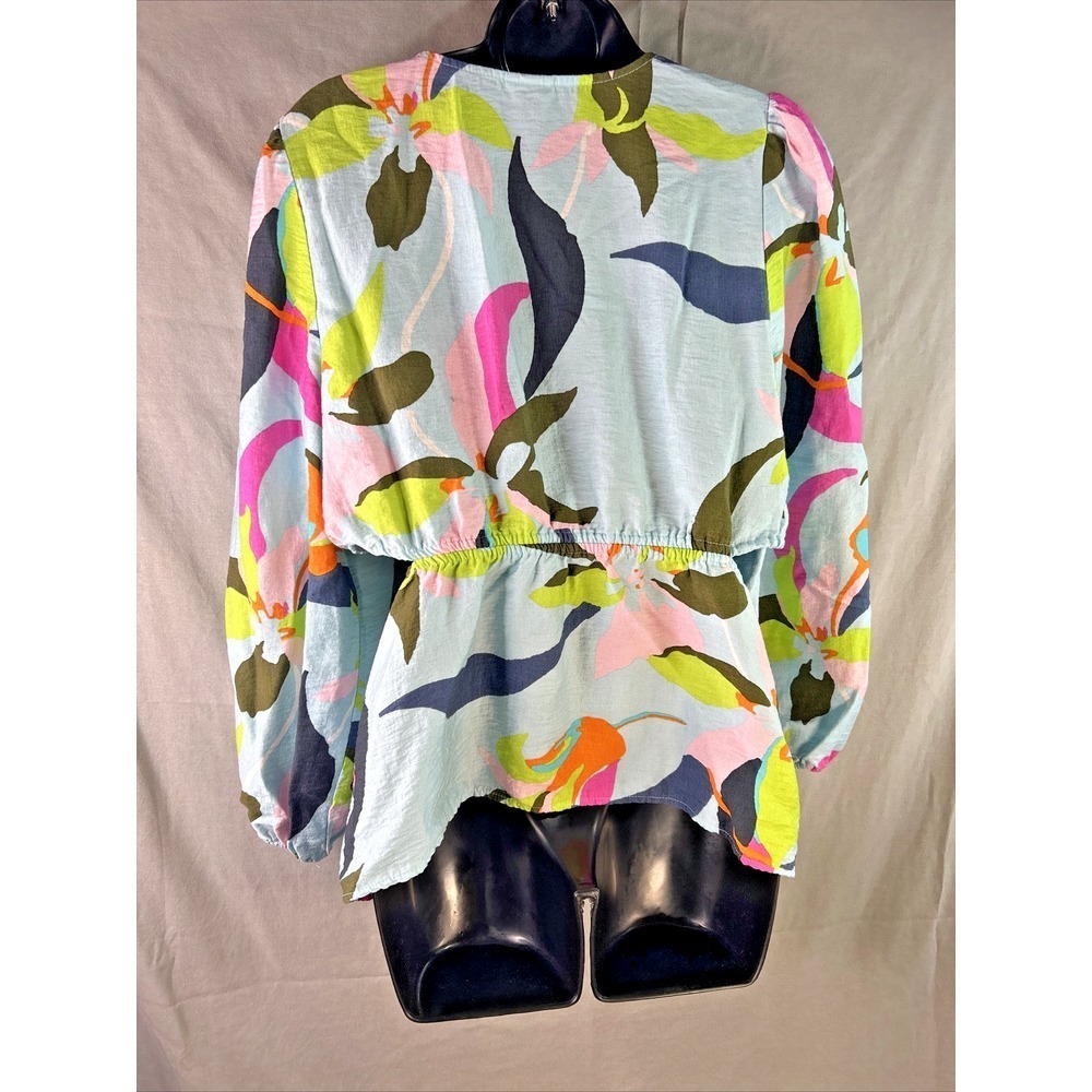 A New Day Top Medium Women's Blouse Multicolor Abstract Floral Long Sleeve Twist - Picture 6 of 16